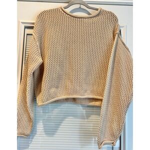 ZENANA Cozy Open Knit Rolled Edges Beige Small Cottagecore Hippie